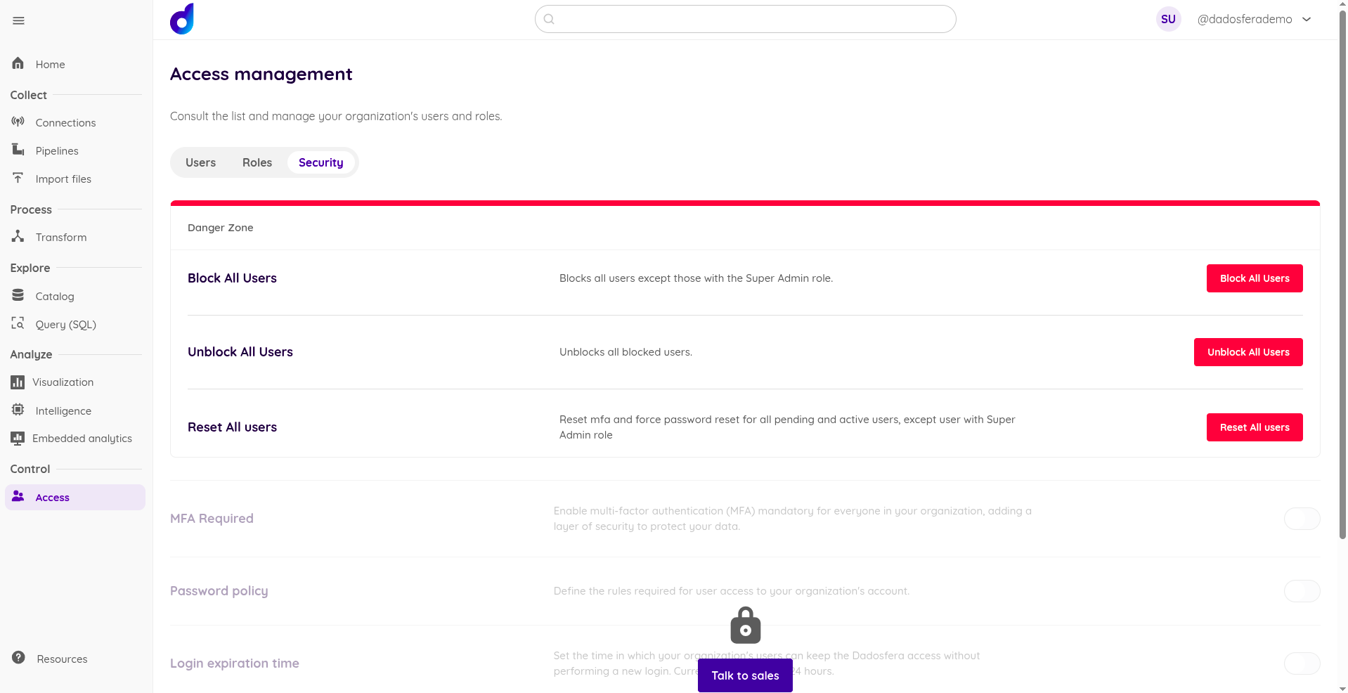 Figure 1: Danger Zone panel in the Security tab
