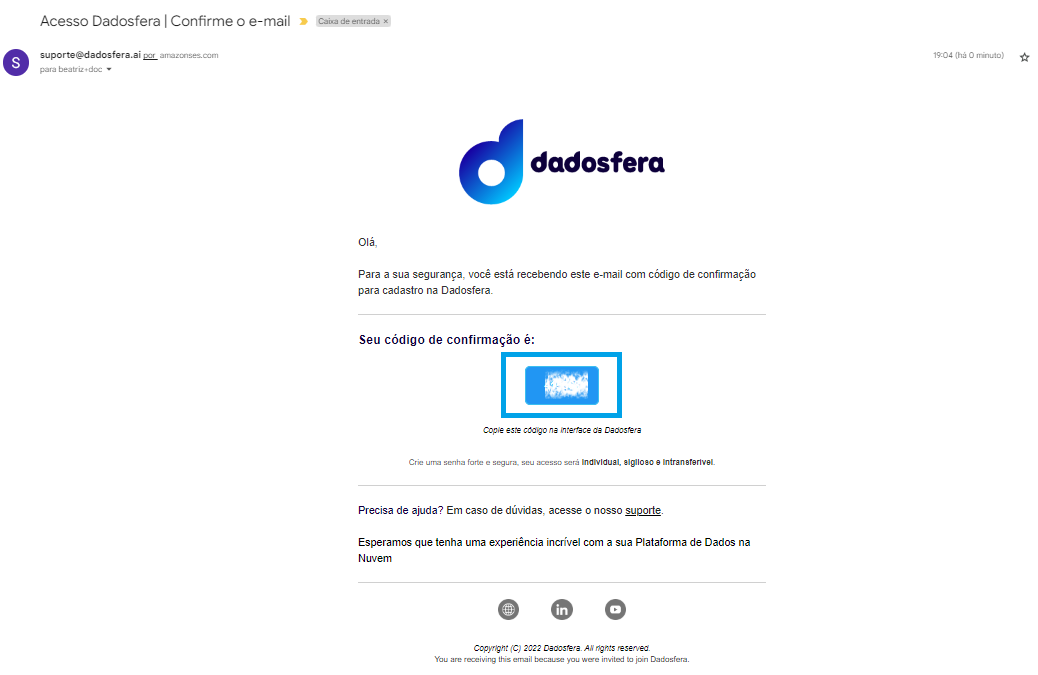 Acesso Dadosfera | Confirme o e-mail