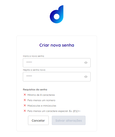 Password requirements screenshot