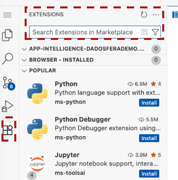 Installing extensions inside VS Code