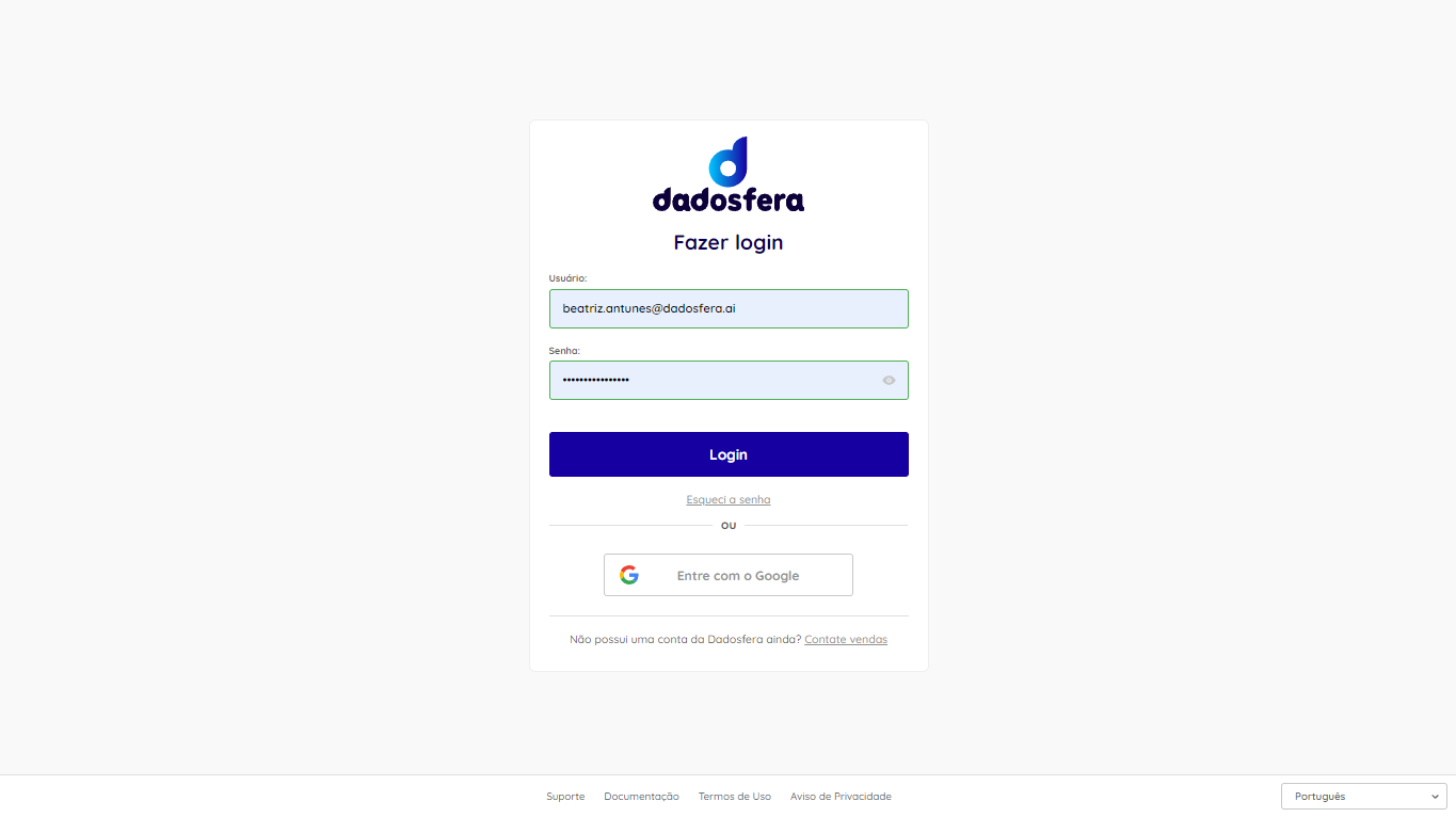 Página de login da Dadosfera