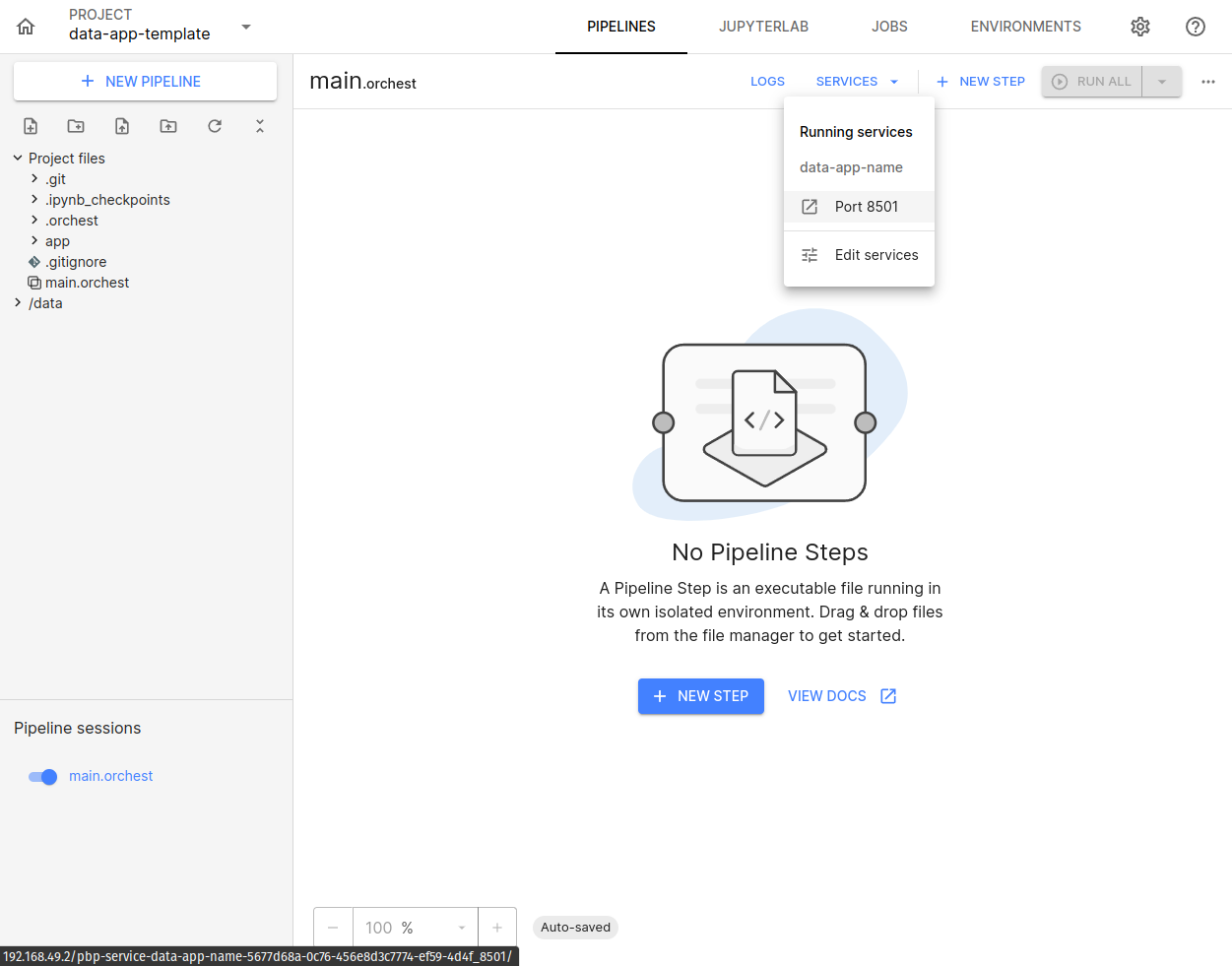 Selecting the Streamlit Data App service