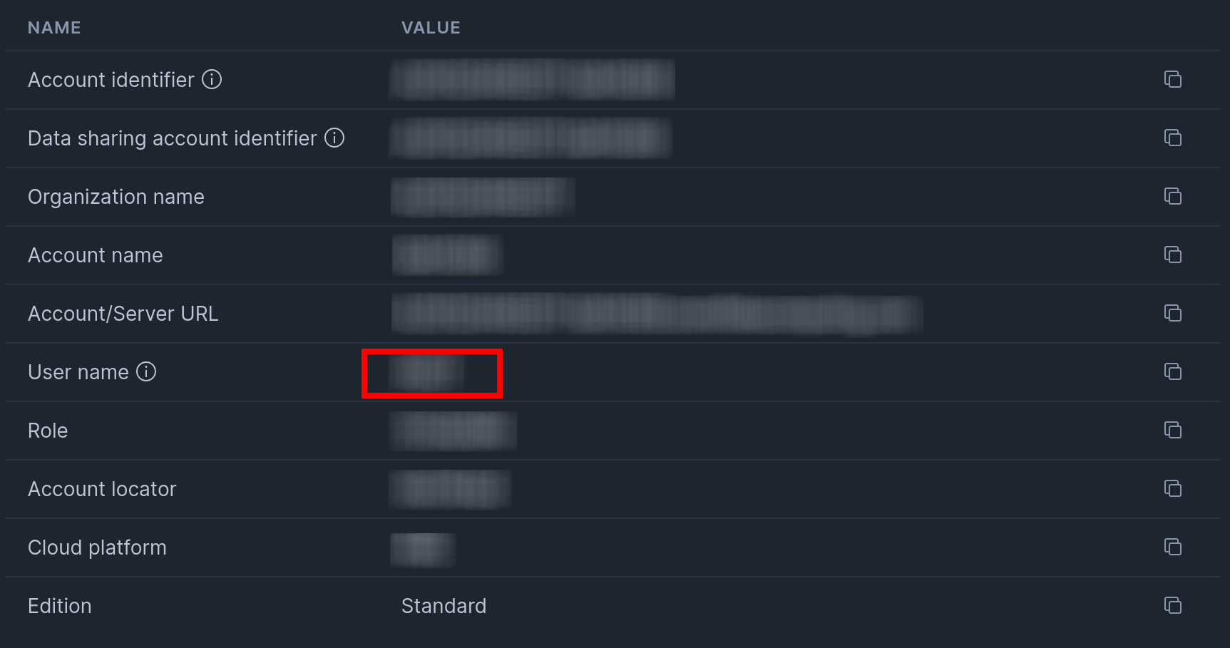Snowflake username information