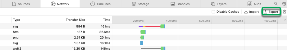 Exporting HAR logs in Safari